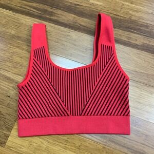 Fabletics Persimmon Red Black Ribbed Seamless Low Impact Sports Bra Stripe Small